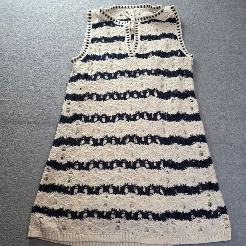 Universal Thread Crochet Knit Dress Womens L Cream Navy Striped Sleeveless Boho